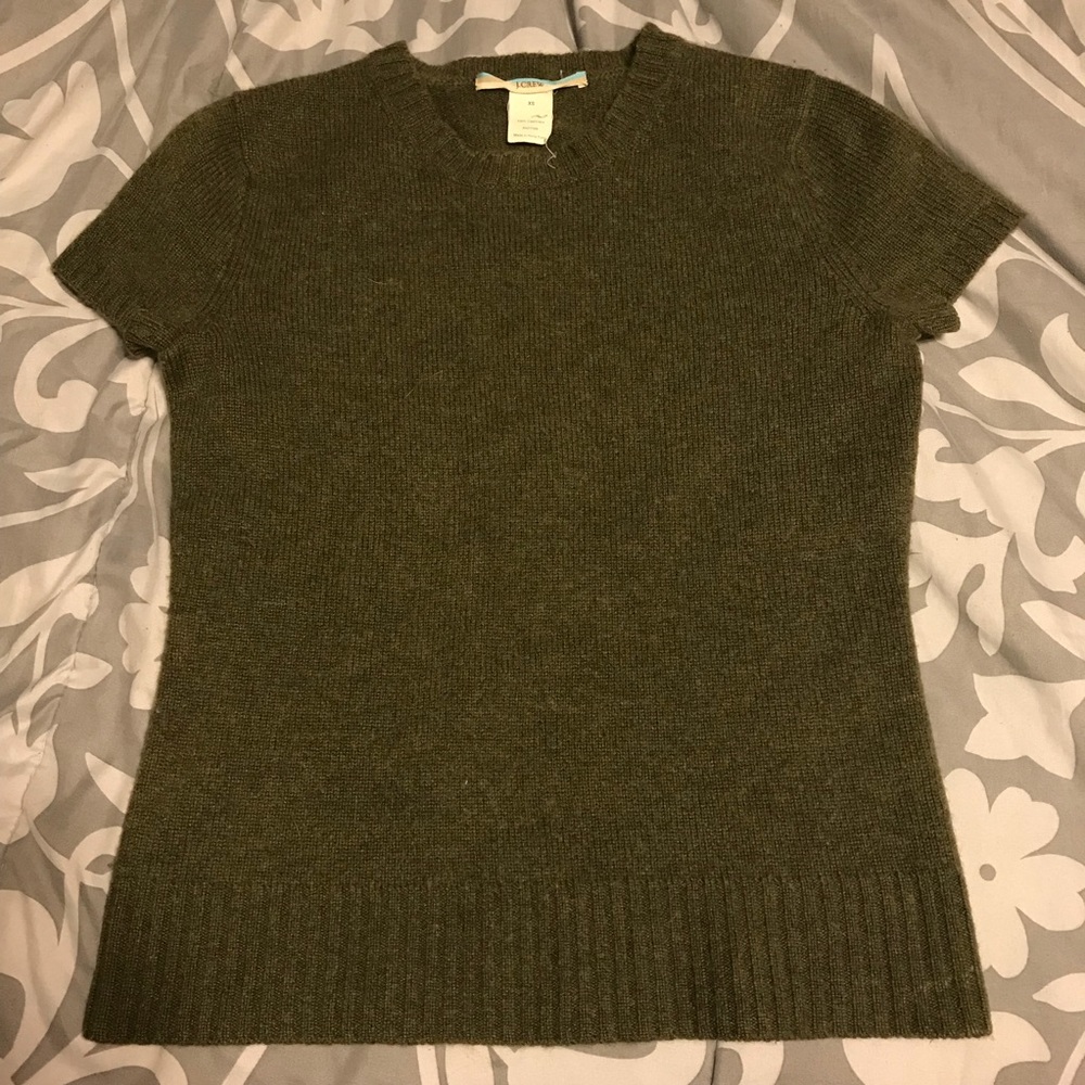 J. Crew 100% Cashmere Olive Short Sleeve Sweater